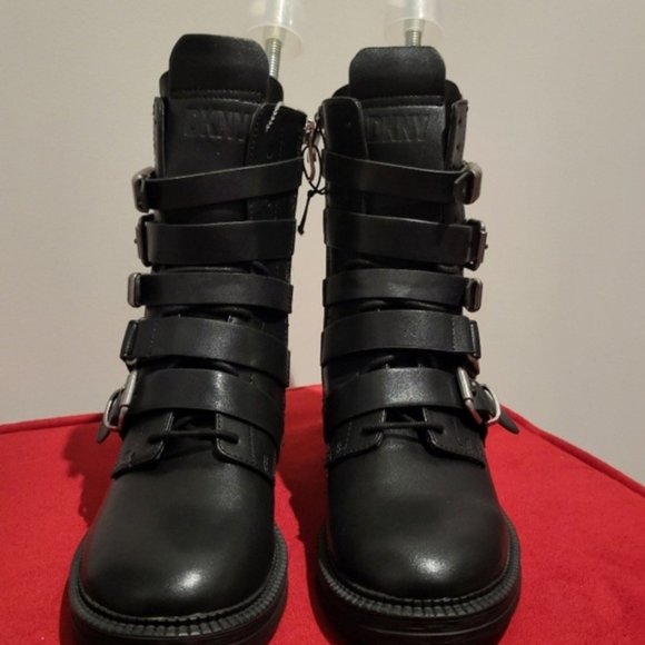 DKNY Ita Strappy Buckle Detail Leather Combat Boot - Picture 7 of 12